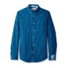 Sleeve Linen Blend Caro Pane Shirt - Blue